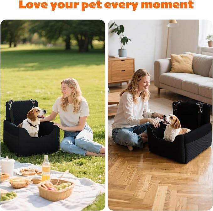 ALL GOOD PET SUPPLIES Dog Car Seat for Small/Medium Dogs, Dog Booster car seat, Memory Foam Elevated Cushion, Fully Detachable and Washable,2 Clip-On Safety Leashes, Anti-Slip