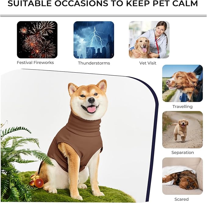 Dog Anxiety Calming Vest Adjustable Turtleneck Thunder Shirt Jacket for Fireworks, Separation, Vet Visits, Pet Hoodie for Large Medium Dogs