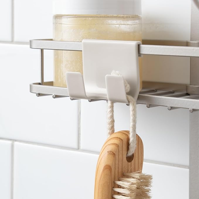 iDesign Self-Adhesive Shower Caddy with Mirror and Accessory Hooks - Satin