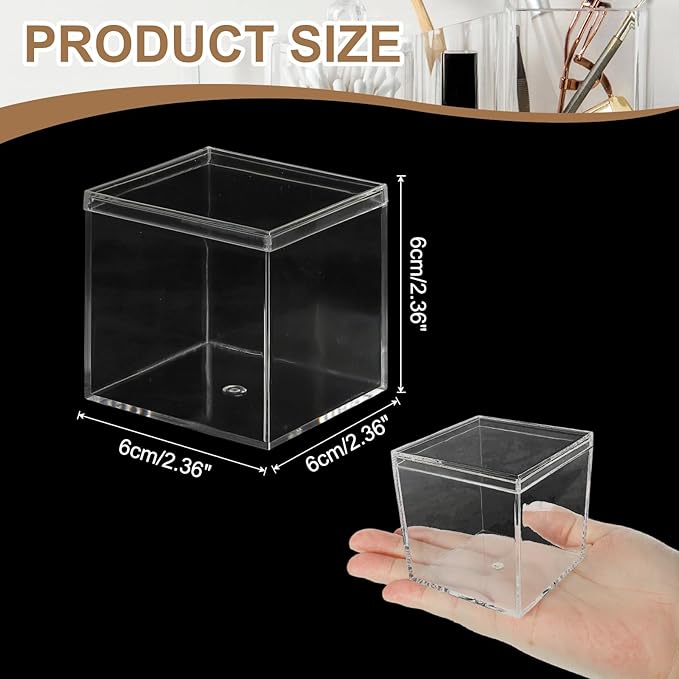 Acrylic Box with Lid, 2.36 x 2.36 x 2.36 in Acrylic Display Case Plastic Square Cube Container Storage Holder Stackable Bins for Cosmetic Collectible Candy Jewelry(2 Pack, Clear)