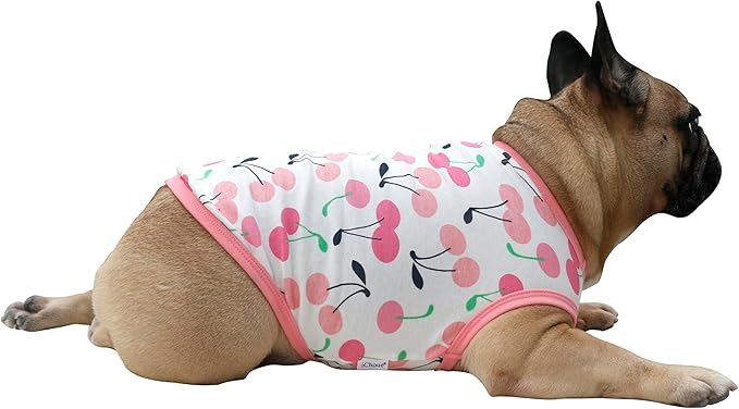 iChoue 100% Breathable Cotton French Bulldog Halloween Cartoon T Shirts Cute Clothes for Medium Dogs Vest Tank Tops Frenchie Pug Small Puppy English Boston Terrier Cherry - Large