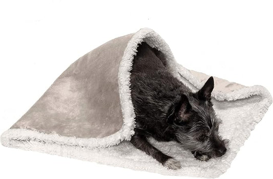 Furhaven Waterproof & Self-Warming Throw Blanket for Dogs & Indoor Cats, Washable & Reflects Body Heat - Soft-Edged Terry & Sherpa Dog Blanket - Dove, Small
