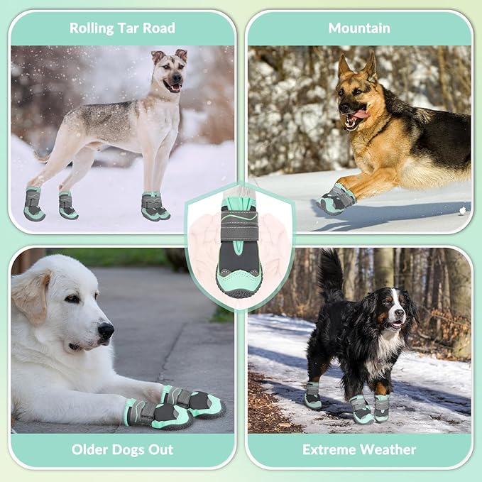 SlowTon Dog Shoes for Large Small Medium Dogs - Waterproof Dog Boots for Summer Hot Pavement, Paw Protector for Outdoor Walking Winter Snow, Anti-Slip Rubber Dog Booties for Hardwood Floor (GR, 6)