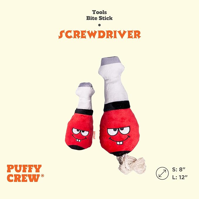 Squeaky Dog Plush Toy, Tools Bite_Stick Collection, 12", for Various Sized Dogs (Screwdriver, Large)