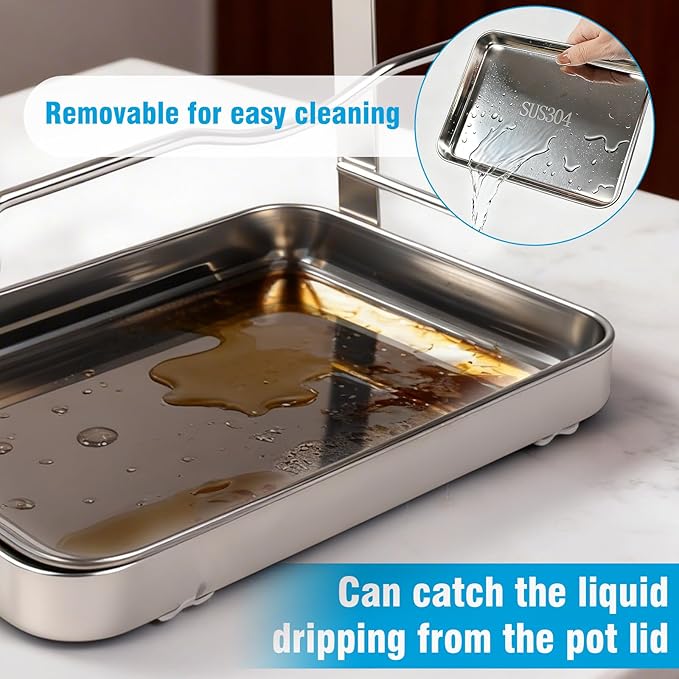 304 Stainless Steel Pot Lid Organizer & Spoon Rest, Pot Lid Holder Storage Rack for Kitchen Countertop, Multifunctional Stove Top Pot Cover Stand While Cooking