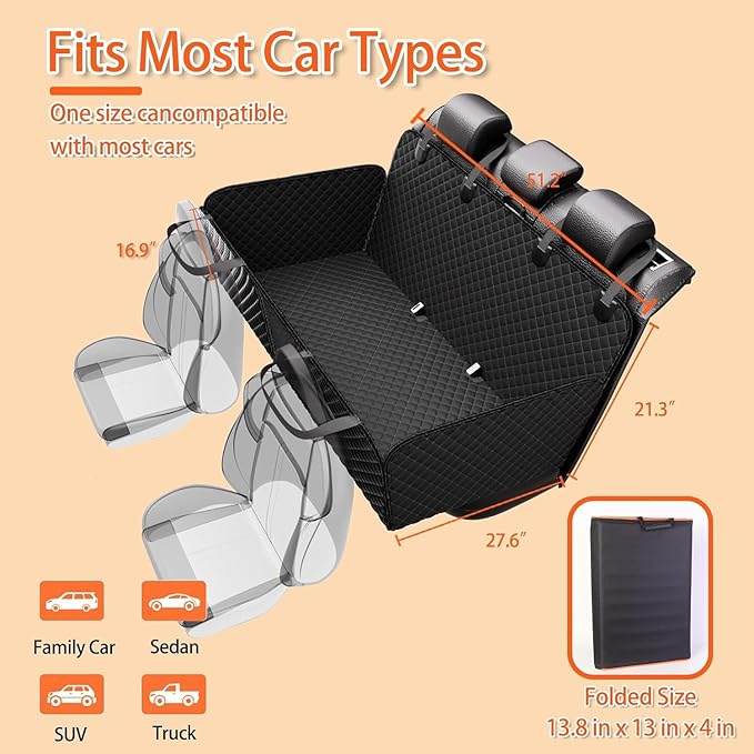 Back Seat Extender for Dogs - Large Space, Waterproof Dog Car Seat Cover for Back Seat with Hard Bottom Holds 420lbs, Upgraded Material Waterproof Pet Car Bed Dog Hammock for Car, SUV,Truck