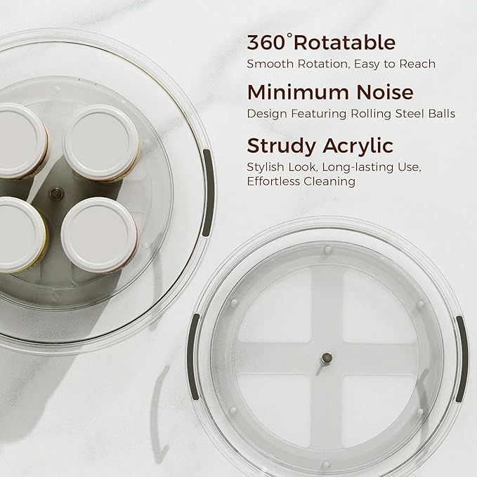 2 Pack Clear Lazy Susan Turntable Organizer for Cabinet, Table Top, Refrigerator, Kitchen Pantry Organizers and Storage, Spice Organizer, 10.6'', 9.25''