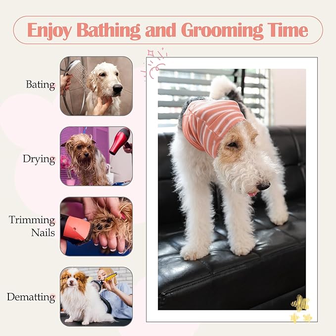 Nanaki Calming Hoodie Dog Grooming Ear Cover Anxiety Relief-No Shake Dog Ear Wrap Hematoma, Striped Head Wrap Snoods for Noise Protection, Bath, Fireworks, Thunderstorm, Blow Drying, Warm-Keeping