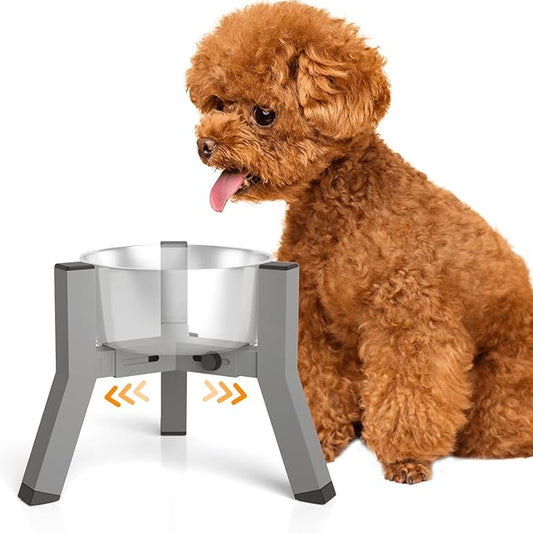 Eelevated Dog Bowl Stand for Small Dogs, Adjustable Width 5.2-8.66'', Raised Dog Food Water Bowls, 7.8'' Tall, Grey-Bowl Not Included