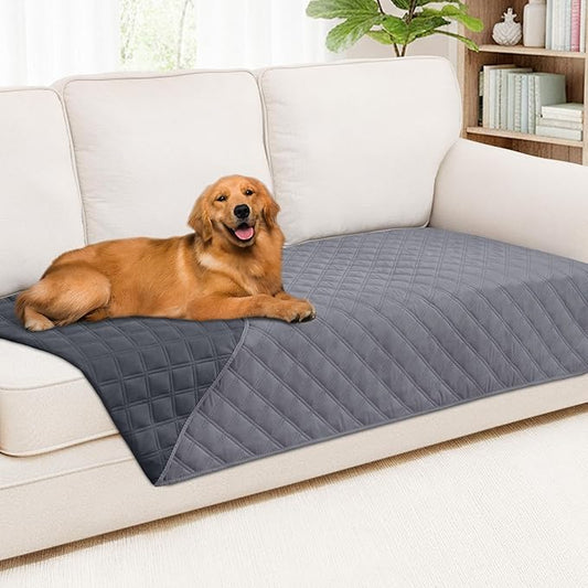 Smiry Waterproof Dog Bed Cover Pet Blanket, Soft Washable Dog Blanket for Furniture Bed Couch Sofa Reversible, Checkered (40"x70", Grey/Dark Grey)