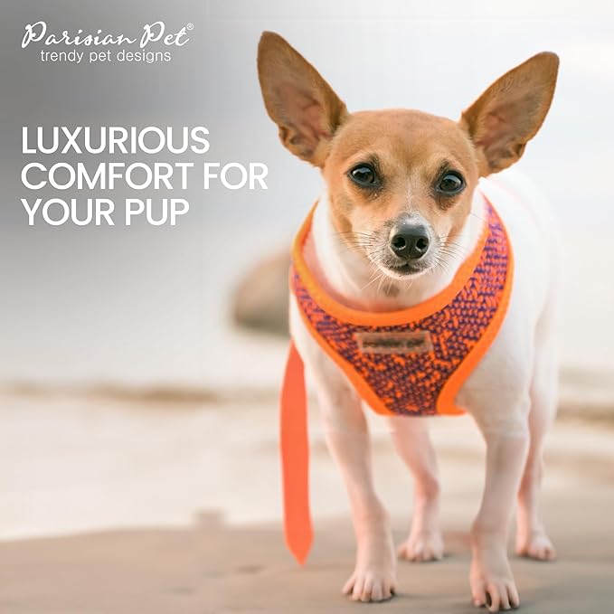 Parisian Pet Soft Padded Adjustable No Pull Puppy Harness - Orange/Blue Freedom Cooling Dog Harness for Walking, Running, Hiking - Small Size