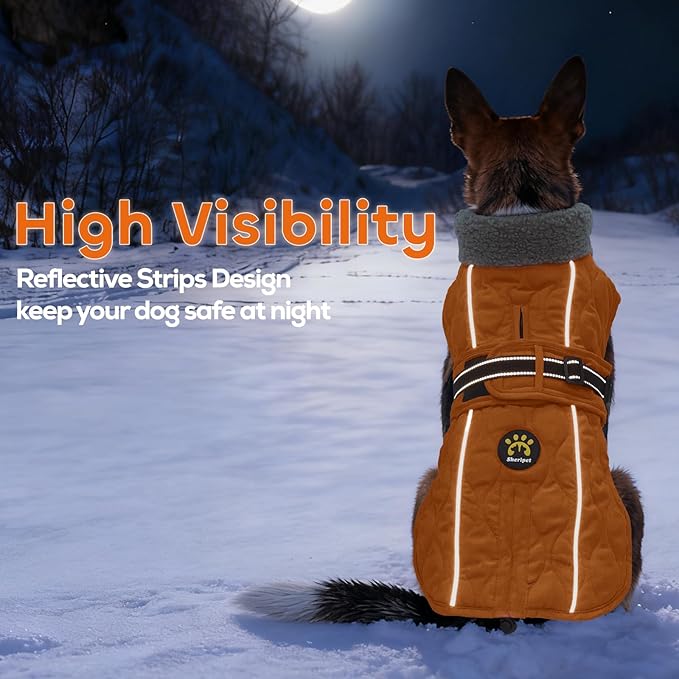 Dog Winter Coat, Adjustable Quilted Dog Snow Jacket with Fleece Lining, Water Resistant Pet Apparel for Cold Weather, Warm Large Doggie Coat with Leash Hole and Reflective Strip, NewOrange L