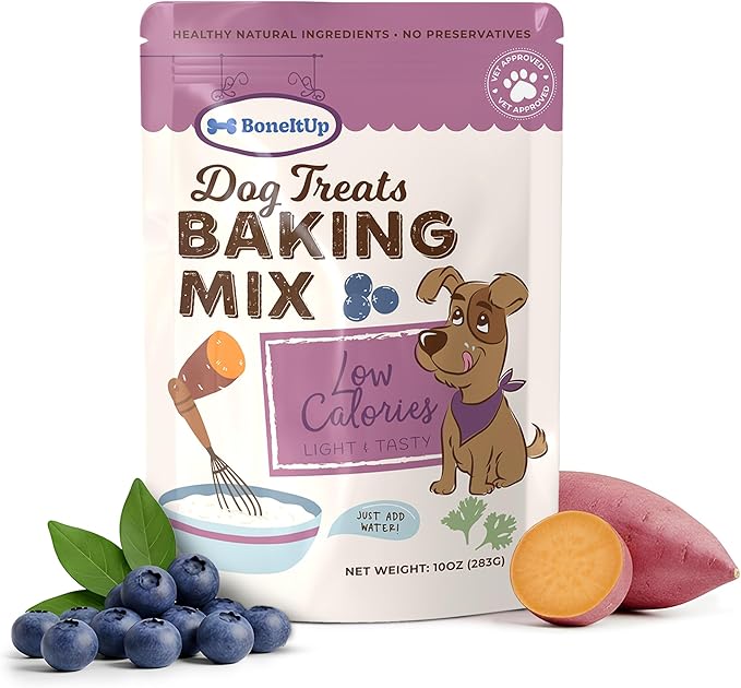 BoneItUp Dog Treats Mixes for Baking – Low Calorie Dog Treat Baking Mix with Nutrient-Rich Ingredients – Easy to Bake Puppy Cake Mix – 10 oz Pack for All Age Groups