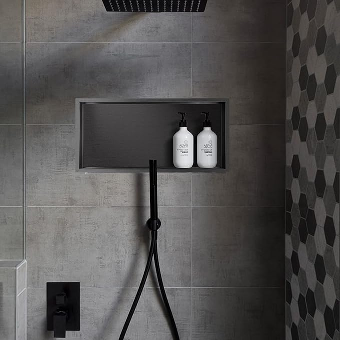 24"×12" Shower Niche Brushed Stainless Steel, Recessed Shower Caddy, Bathroom Shelf Insert Fits for 22.8"x11" Wall Hole Installation (Light Black)