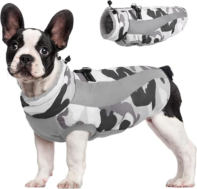 FUAMEY Dog Winter Jackets for Large Dogs,Dog Coat with Harness Built in,Waterproof Dogs Snowsuits Warm Pet Jacket Zip Up Fleece Cold Weather Coats Reflective Puppy Vest with Pocket Blue 3XL