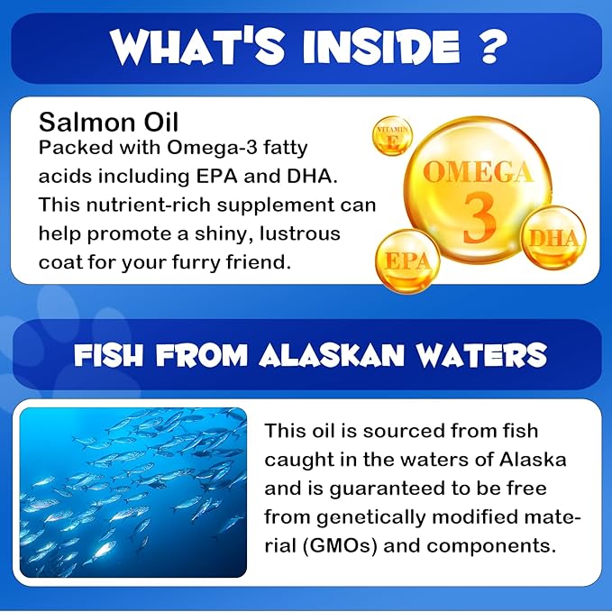 Alaskan Salmon Oil for Dogs 2Pcs, Omega 3 Fish Oil with Natural EPA+DHA Fatty Acids for Skin, Joints, Coat Health, Dog Skin and Coat Fish Oil Liquid Supplement, All Ages All Breeds 17.6fl.oz.(2 x 8.8)