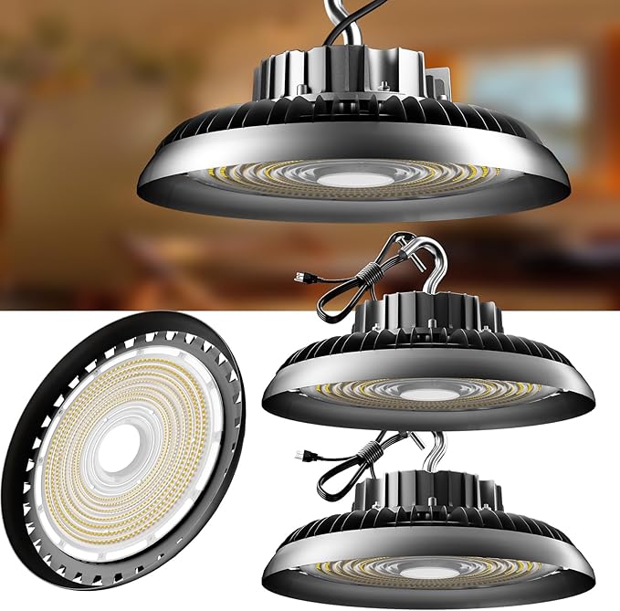 LED High Bay Light 300W（340x1W LED） 45000lm High Bay LED Lights, 5000K High Bay LED Shop Lights with US Plug, AC100-277V UFO Commercial Bay Lighting for 30-55FT Height -2Pack