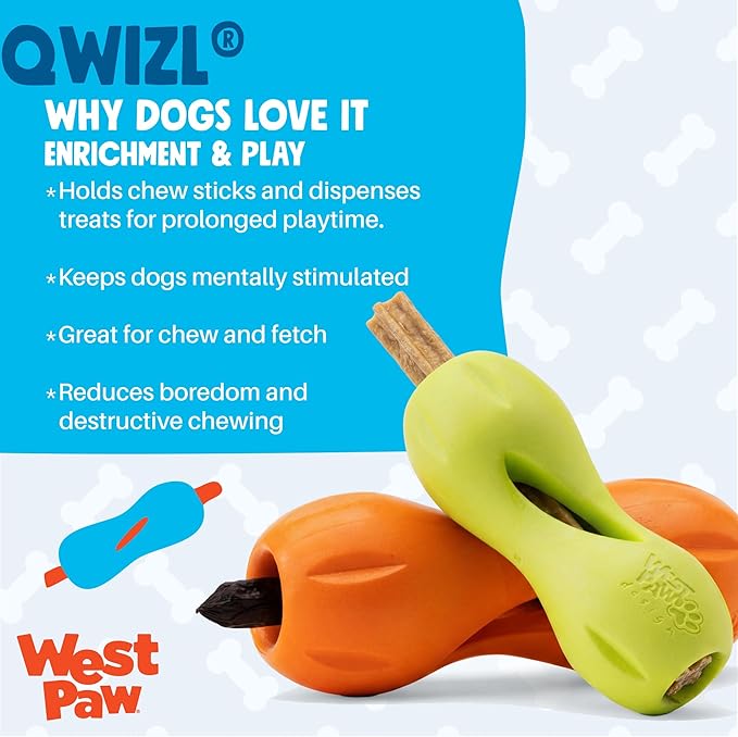 West Paw Qwizl Durable Zogoflex Dog Puzzle Toy for Mental Stimulation, and Enrichment - Treat Dispensing for Bully Sticks and Dental Sticks - Dishwasher Safe - Made in USA - Small - Tangerine