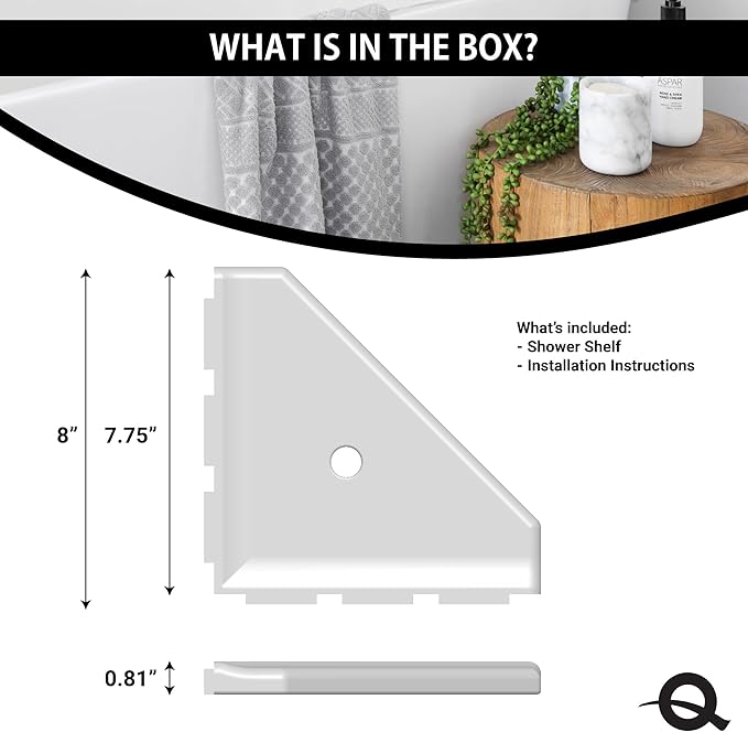 Questech 8" Corner Shower Shelf - Lugged for New Construction, Shower Organizer for Tiled Walls, Corner Caddy Soap Dish Bathroom Storage, Geo Lugged, Sand Matte