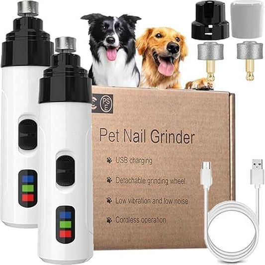 2026 Electric Dog Nail Grinder & Trimmer - Rechargeable, Quiet, Low Vibration Pet Grooming Tool for Small & Large Dogs - Safe Paws Clipper with LED Light for Professional Home Grooming (2Pcs)