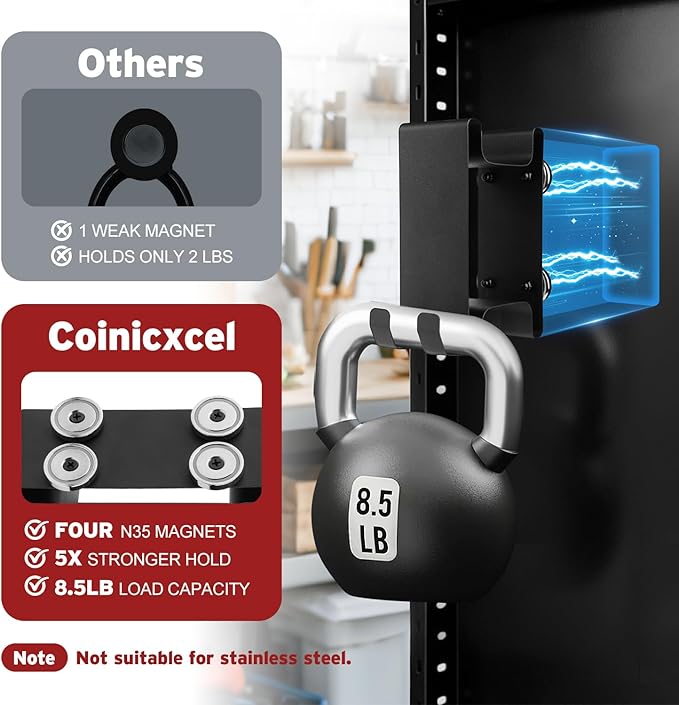 All Metal Magnetic Extension Cord Holder Organizer-Holds up to 32 ft Cord, Coinicxcel Heavy-Duty Extension Cable Hanger with 4 Strong Magnets & Integrated Hooks for Garage Organization and Storage