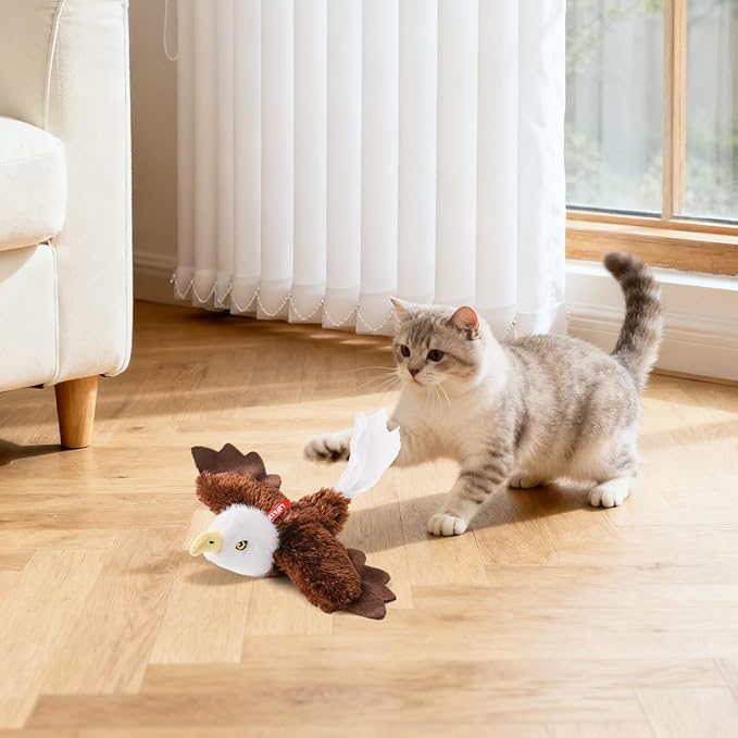 Flappy Bird Cat Toy, Interactive Flapping & Chirping Cat Toys for Indoor Cats, Rechargeable Cat Toys with Catnip, Touch Activated, Floppy Eagle NO Flying