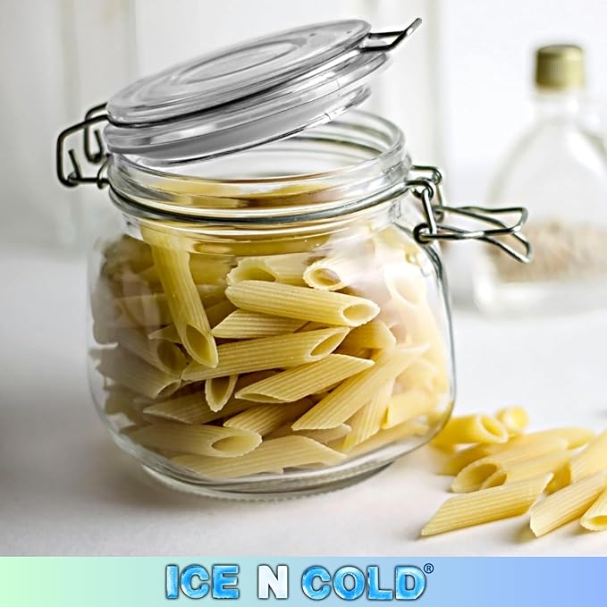 Airtight Glass Storage Jars with Clamp Lid – Food Storage Containers with Rubber Gasket Seal – Pantry & Kitchen Canisters for Dry Goods, Coffee, Sugar, Pasta – 0.4L to 4L Sizes (6, 25oz | 0.75L)