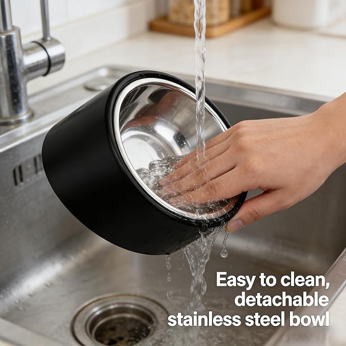 No-Spill Non-Skid for Large Breeds: 15° Tilted Feeder for with Cones or Long Ears - Detachable 2-in-1 Stainless Steel Elevated Dish, Easy Access, Black (Size L)
