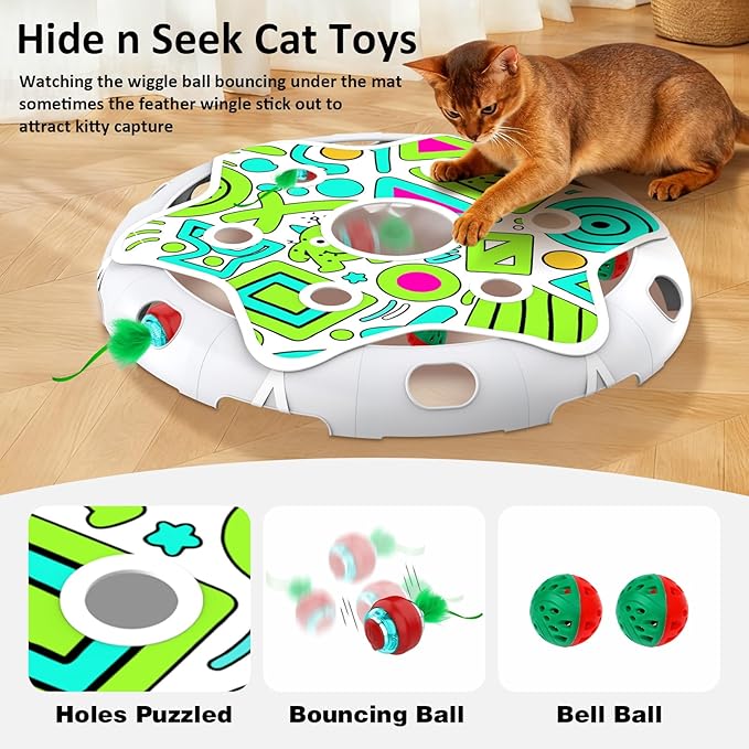 Cat Toys Interactive Maze Game Mouse Catching for Indoor Cats (Green, Large)