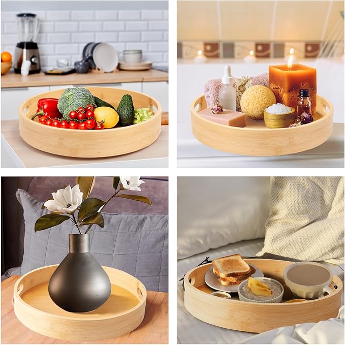 14in Bamboo Lazy Susan Turntable - Round Rotating Organizer for Pantry, Cabinet, Countertop & Kitchen | Spinning Spice, Can, jar & Seasoning Storage Tray