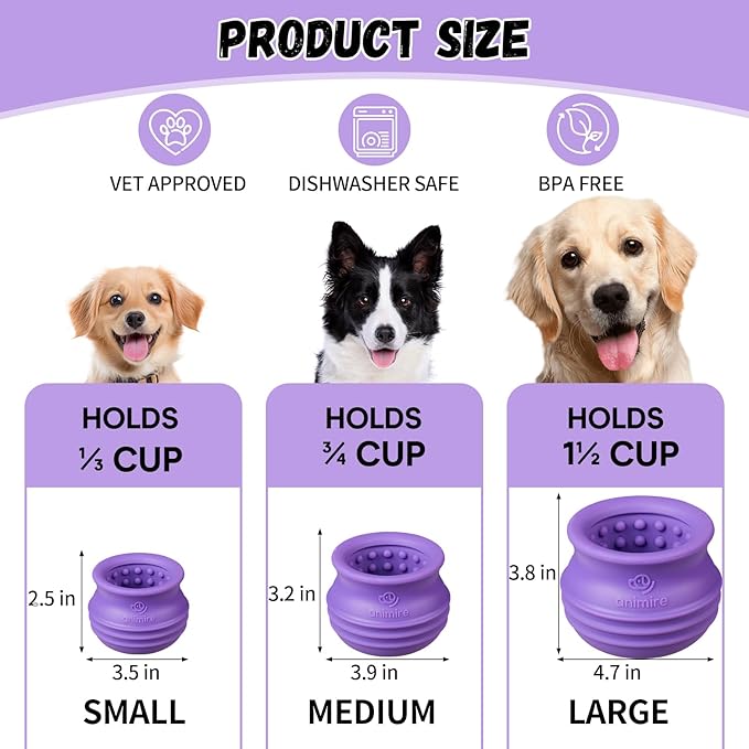 Treat Dispensing Dog Toy, Long-Lasting Interactive Puzzle Toys for Dogs, Stuffable Dog Enrichment Frozen Lick Treat Toy for Boredom, BPA Free Silicone Fetch Catch Chew Toy (Purple,L)