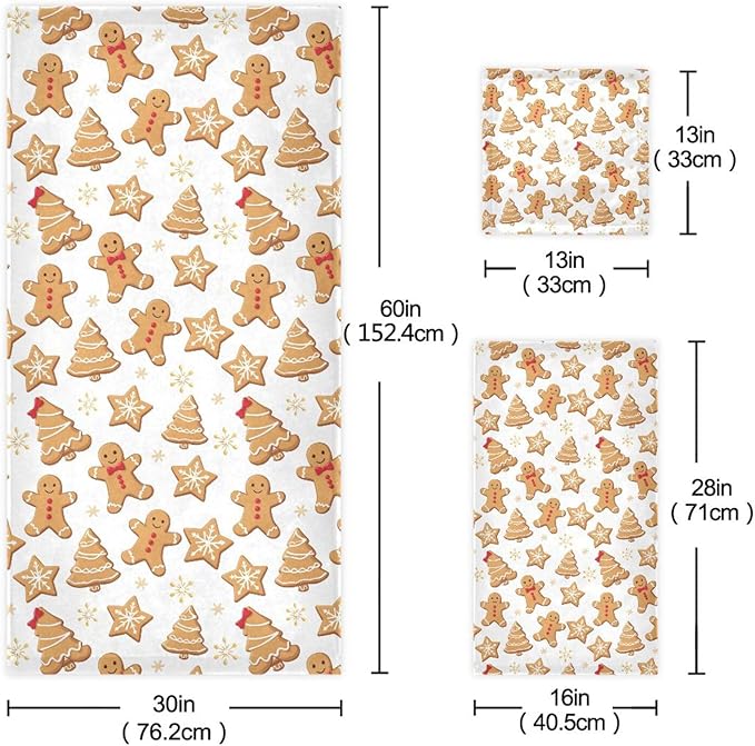 Pfrewn Gingerbread Man Towels Set of 3 Christmas Winter Bathroom Towel Soft Absorbent Bath Hand Towels Washcloth Guest Towel Sets Xmas Holiday Bathroom Decorations