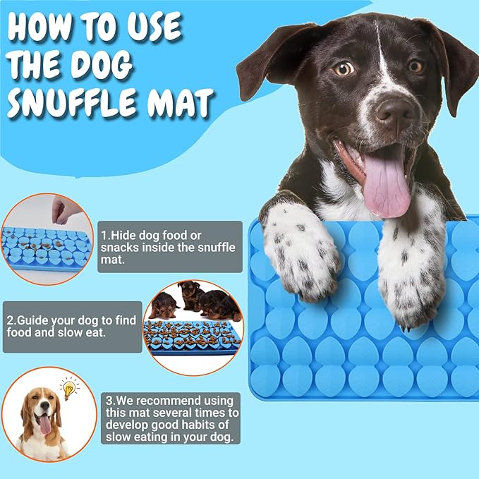 Silicone Snuffle Mat for Dogs Slow Feeder Lick Mat with Suction Cups Dogs Sniff Mat Dogs & Cats Entertainment Toys for Boredom(Blue)