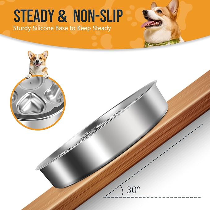 Slow Feeder Dog Bowl, Food Grade 304 Stainless Steel Dog Bowls, Heavy Duty with Non-Slip Rubber Base, 2 Cups Capacity Metal Pet Dish for Healthy Eating
