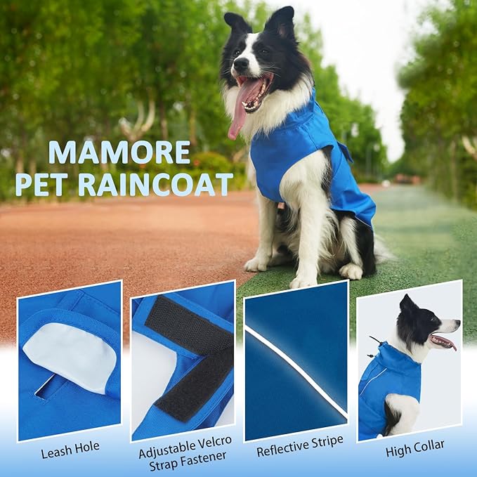 Waterproof Dog Raincoat, Adjustable Lightweight Dog Rain Jacket with Reflective Strip Leash Hole for Small Medium Large Dogs (Blue, Small(9-13lb))
