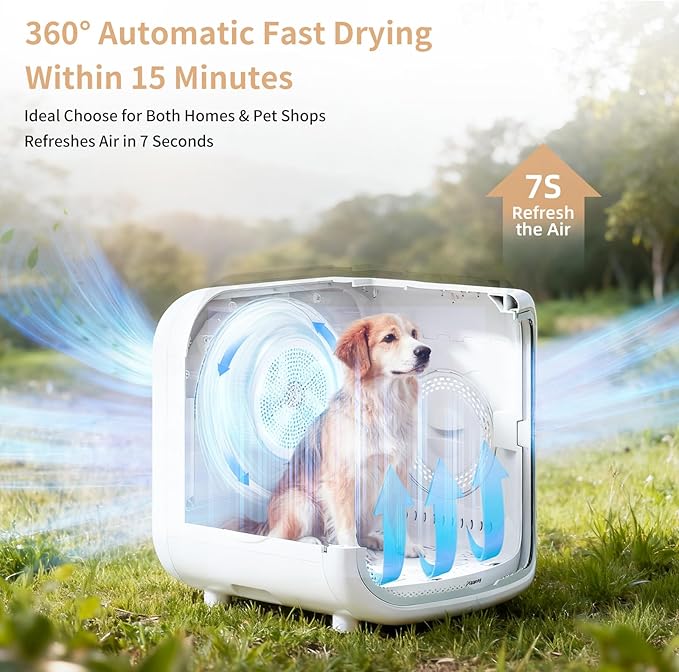 Upgrade Cat Dryer Box, 75L Large Pet Dryer Box for Cats and Small Dogs, 360° Rapid Drying & Smart Temp Control, Ultra-Quiet, Safe & Efficient Grooming for Multi-Pet Households, Including a Pet Towel