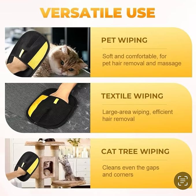 Pet Hair Remover Glove (3 Pack) Electrostatic Fur Removing Mitts for Furniture & Grooming
