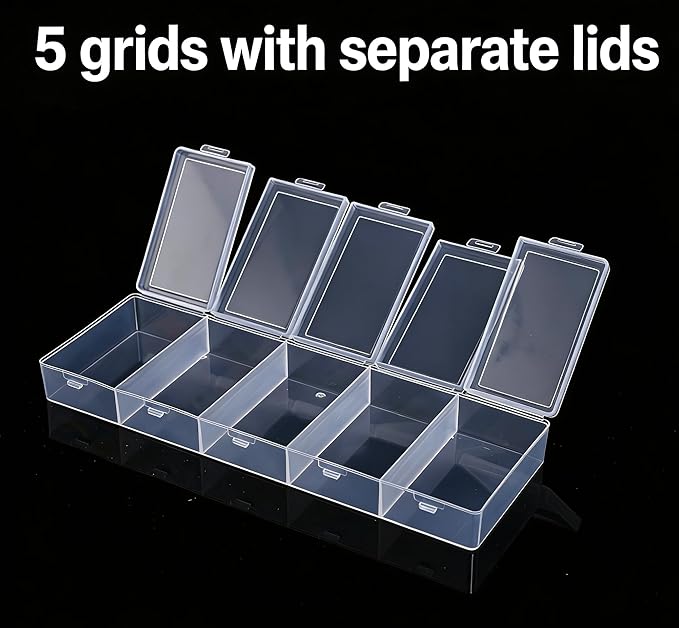 5-Compartment Transparent Plastic Storage Box with Individual Lids, Clear Organizer for Cosmetics, Jewelry & Craft Supplies