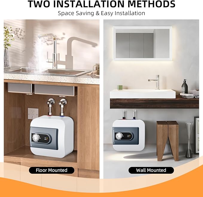 Electric Mini Tank Water Heater, 2.64Gallon Under Sink On Demand Hot Water Heater, Wall or Floor Mounted, 1500W Point of Use Instant Hot Water for RV Kitchen Bathroom Restaurant