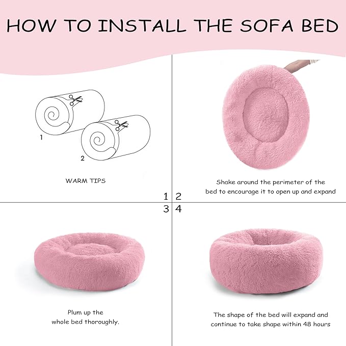 39'' inch Calming Dog Bed, Anti-Anxiety Donut Bed for Medium Large Dogs, Warming Cozy Soft Cute Round Washable, Marshmallow Cuddler Nest Puppy Dogs and Cats Bed,Pink