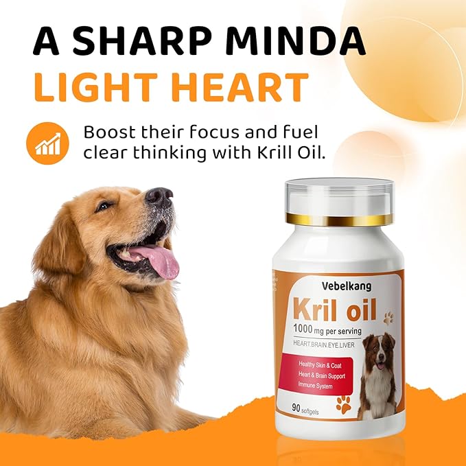 Krill Oil Omega 3 for Dogs - Allergy Relief - Joint Health - Itch Relief, Shedding - Skin and Coat Supplement - 180-Count Deep Sea Krill Oil Capsules - Omega 3 6 9 - EPA & DHA Fatty Acids