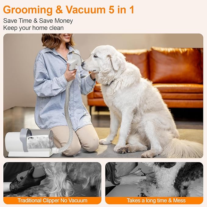 Simple Deluxe Pet Vacuum for Shedding Grooming Kit with Hair Clippers &Shedding Brush, 10000Pa Strong Pet Vacuum Grooming Kit for Dogs & Cats with 2.5L Dust Cup, Low Noise, 3 Levels, 5 Grooming Tools