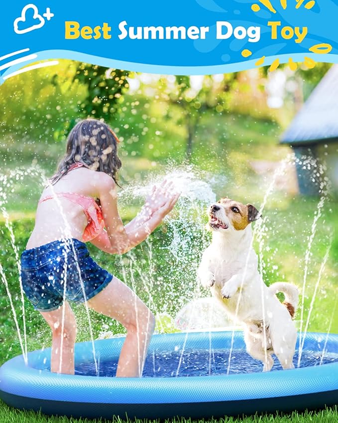 Peteast Splash Pad for Dogs, 119" Anti-Slip Dog Pool Dog Splash Pad Sprinkler Pool,Thicken Doggie Pool Summer Outdoor Water Toys Backyard Fountain Play Mat