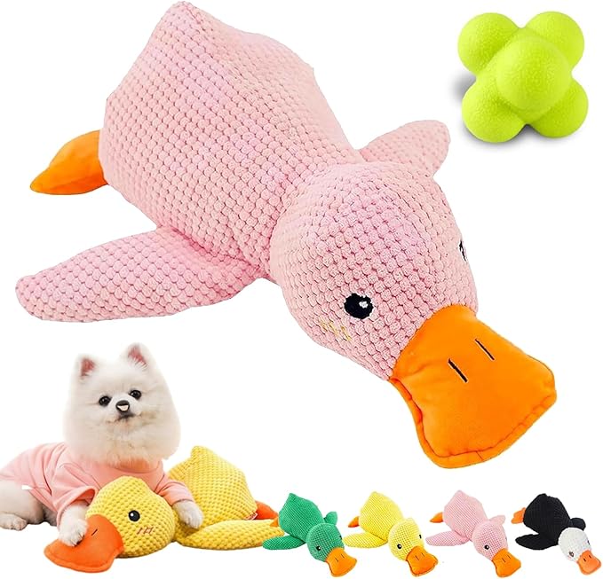 Calming Duck Dog Toy - Emotional Support Quacker, Mellow Yellow Stuffed Chew Toy With Calming Ball (Pink, Small)