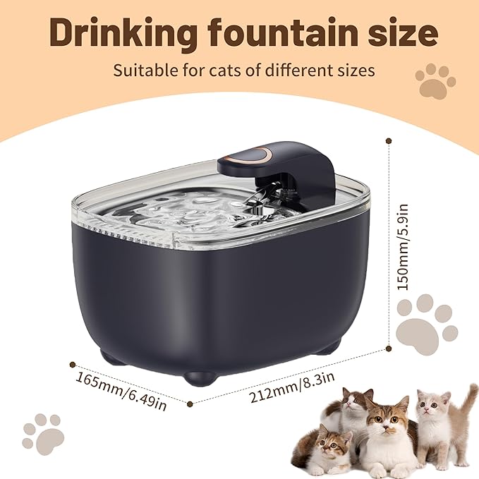 RPZ Cat Water Fountain 2.5L with Detachable Tank, Wireless Automatic Pet Water Fountain for Cats & Small Dogs, Quiet Flowing Water Bowl with Filter, Easy to Clean, Indoor Cat Drinking Fountain