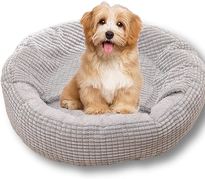 Dog Bed with Attached Blanket, Anti-Anxiety Hooded Pet Dog Cat Beds, Washable Calming Dog Sofa with Anti-Slip Bottom (Small, Gray)