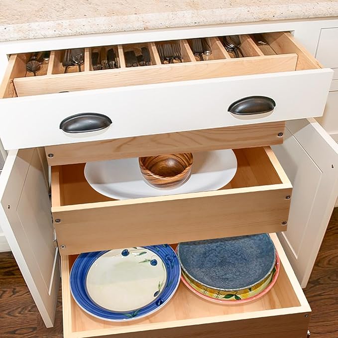 Pull Out Drawers For Cabinets, 26''W×21''D×19''H Soft Close Slide Out Wood Shelves Storage Organizer for Kitchen, 3-Tier, Finished, Heavy-Duty, Bottom Assembly