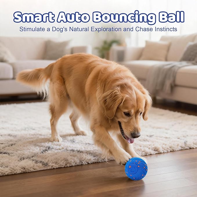 Smart Interactive Dog Ball,Automatic Rolling & Bouncing Dog Toy,Natural Rubber Chew Toy for Chewers,Keeps Dogs Busy & Eases Separation Anxiety