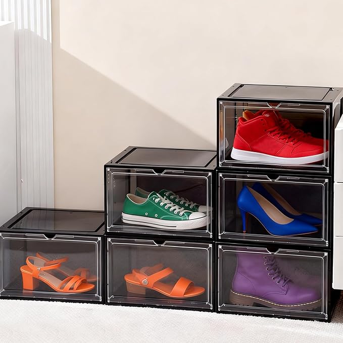 KUILONG 6-Pack Stackable Shoe Boxes with Magnetic Closure, Transparent Gray Shoe Organizer and Storage Container for Sneaker Display(Gray, XL-6PCS)