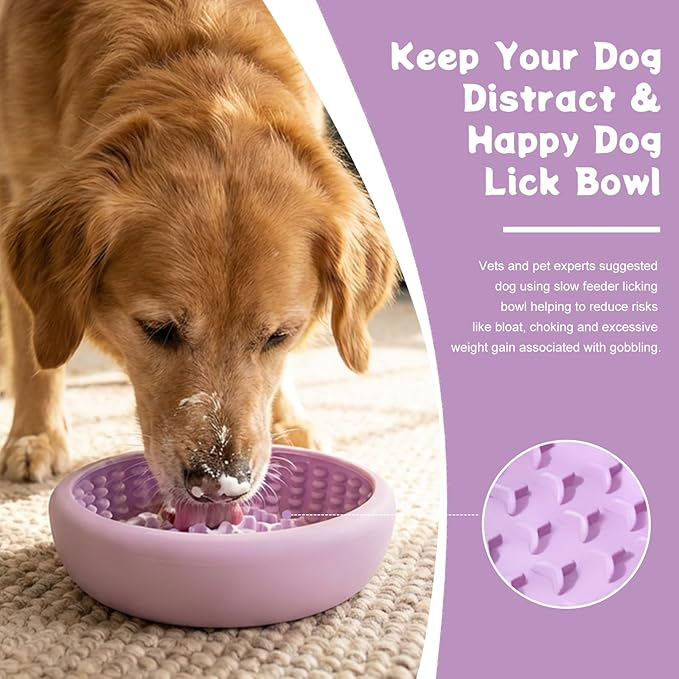 Dog Lick Bowl, Anxiety Relief Slow Feeder Lick Mat for Dogs, Non-Slip Freeze Licking Bowls Enrichment Puzzle Pet Feeding Treat Dispenser for Distraction, Silicone Lick Pads for All Dogs(Purple, Small)